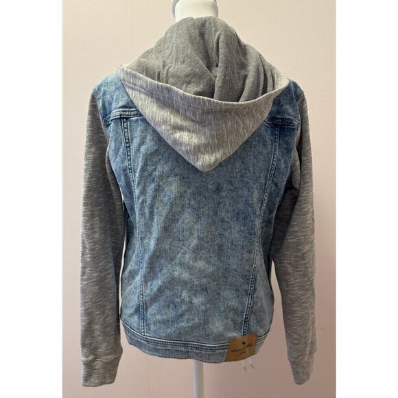 ABERCROMBIE KIDS Denim Jean Jacket Jersey Sleeves Hoodie Sweatshirt Size 13/14 - Picture 3 of 4
